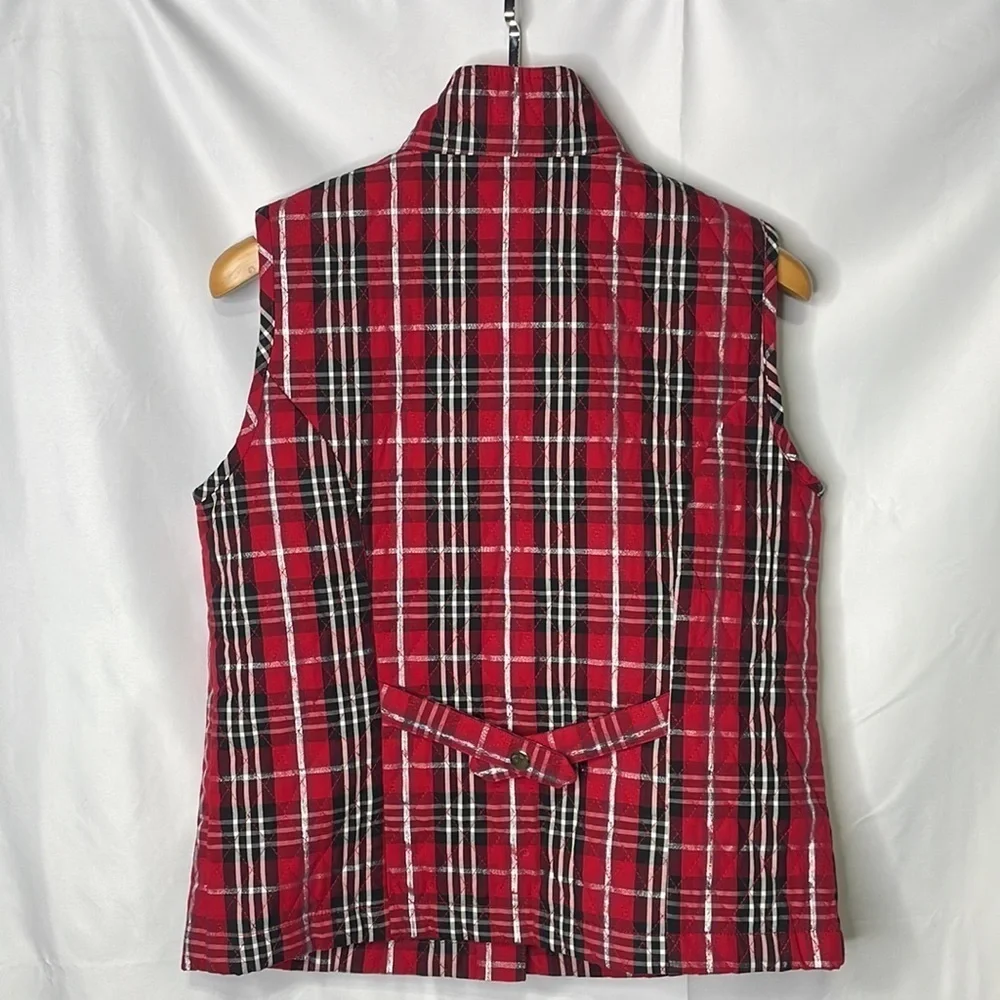 Baxter & Wells red black silver metallic plaid cotton vest